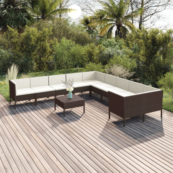 Set mobilier de grădină cu perne, 11 piese, maro, poliratan WALTI
