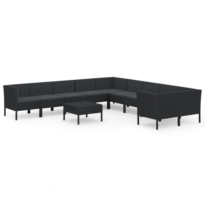 Set mobilier de grădină cu perne, 11 piese, negru, poliratan WALTI