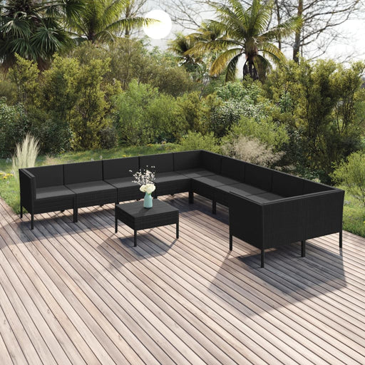 Set mobilier de grădină cu perne, 11 piese, negru, poliratan - WALTI WALTI