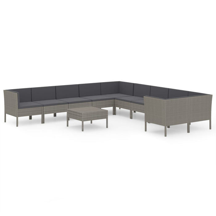 Set mobilier de grădină cu perne, 11 piese, gri, poliratan WALTI