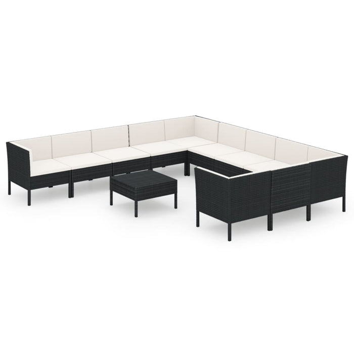 Set mobilier de grădină cu perne, 12 piese, negru, poliratan - WALTI WALTI
