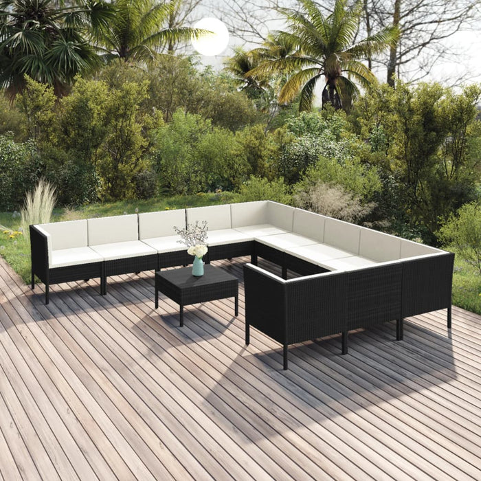 Set mobilier de grădină cu perne, 12 piese, negru, poliratan - WALTI WALTI