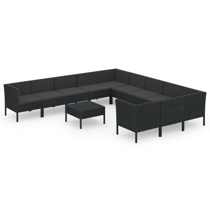 Set mobilier de grădină cu perne, 12 piese, negru, poliratan - WALTI WALTI