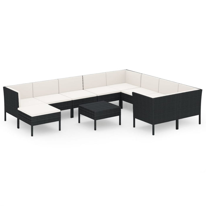 Set mobilier de grădină cu perne, 11 piese, negru, poliratan - WALTI WALTI