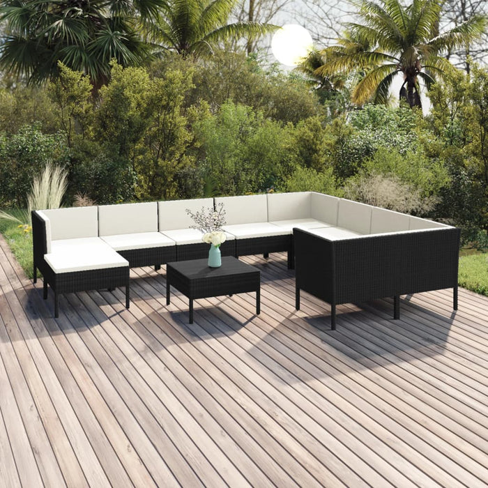 Set mobilier de grădină cu perne, 11 piese, negru, poliratan - WALTI WALTI