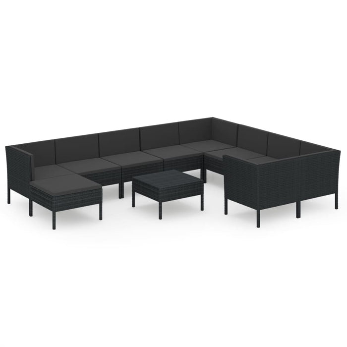 Set mobilier de grădină cu perne, 11 piese, negru, poliratan WALTI