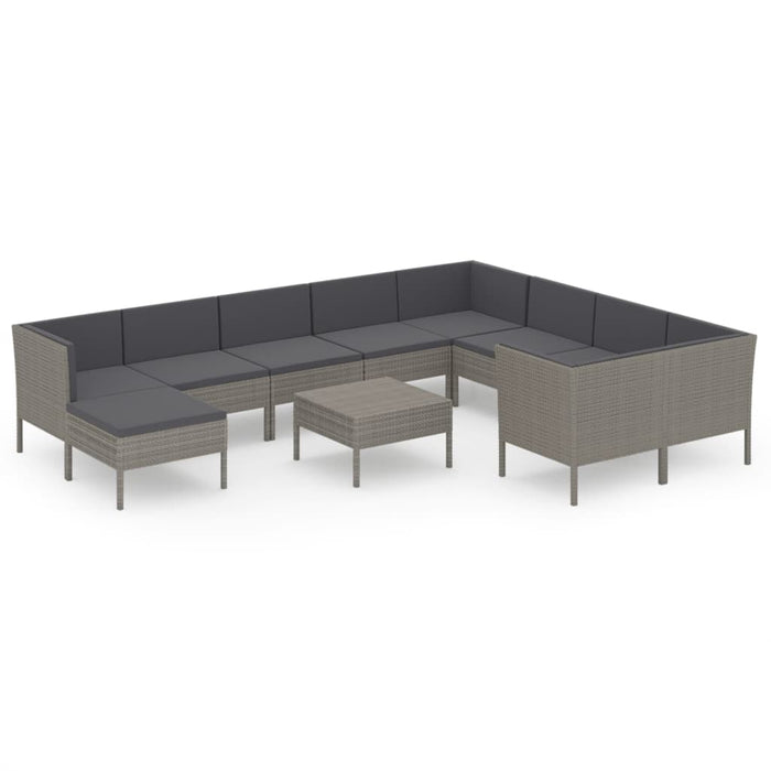 Set mobilier de grădină cu perne, 11 piese, gri, poliratan - WALTI WALTI