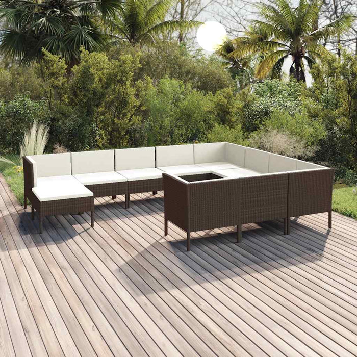 Set mobilier de grădină cu perne, 11 piese, maro, poliratan WALTI