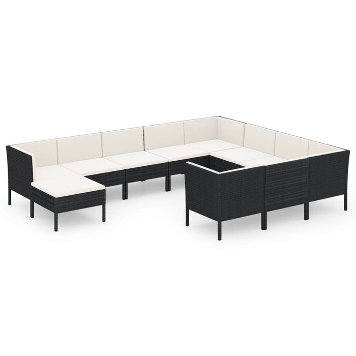 Set mobilier de grădină cu perne, 11 piese, negru, poliratan - WALTI WALTI