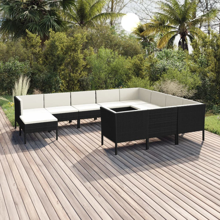 Set mobilier de grădină cu perne, 11 piese, negru, poliratan - WALTI WALTI