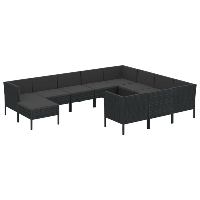 Set mobilier de grădină cu perne, 11 piese, negru, poliratan WALTI