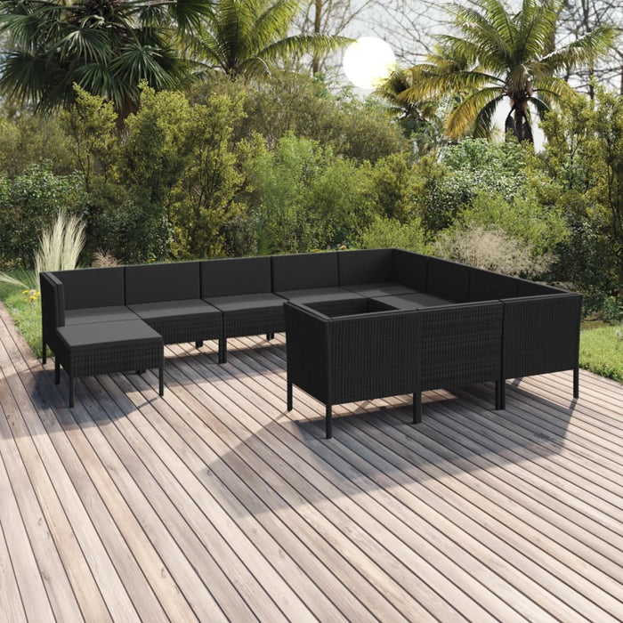 Set mobilier de grădină cu perne, 11 piese, negru, poliratan WALTI