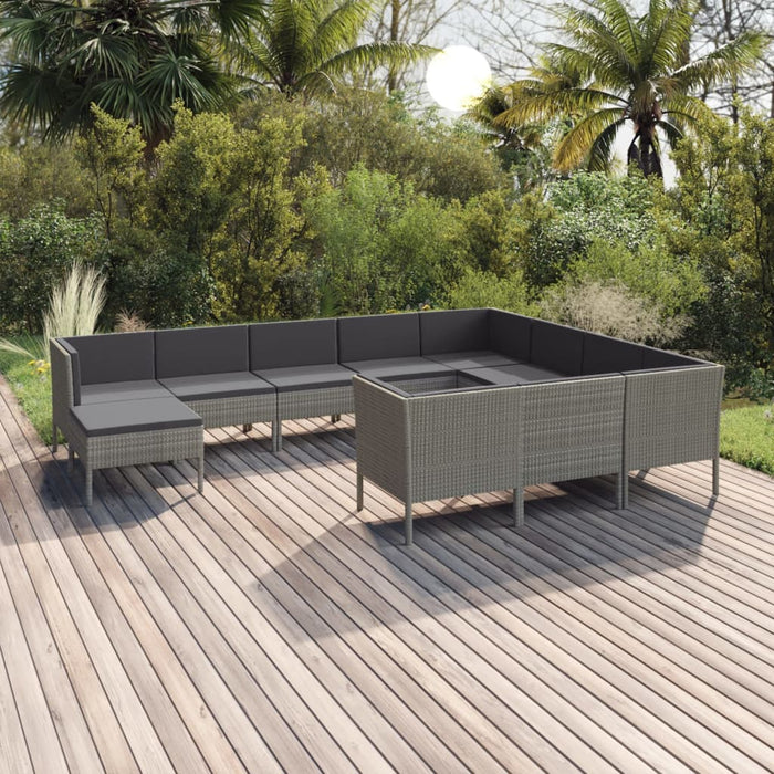 Set mobilier de grădină cu perne, 11 piese, gri, poliratan - WALTI WALTI