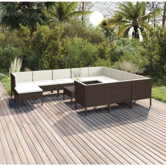 Set mobilier de grădină cu perne, 12 piese, maro, poliratan - WALTI WALTI