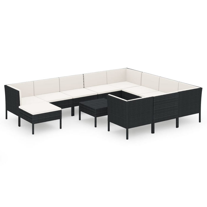 Set mobilier de grădină cu perne, 12 piese, negru, poliratan - WALTI WALTI