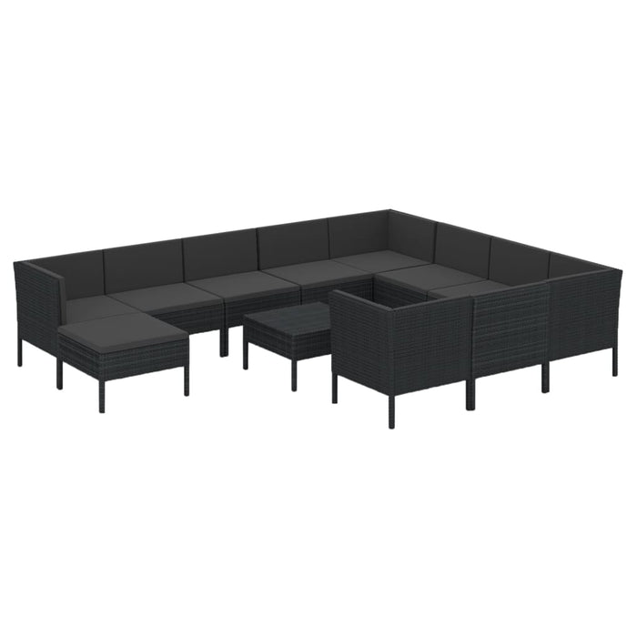 Set mobilier de grădină cu perne, 12 piese, negru, poliratan - WALTI WALTI