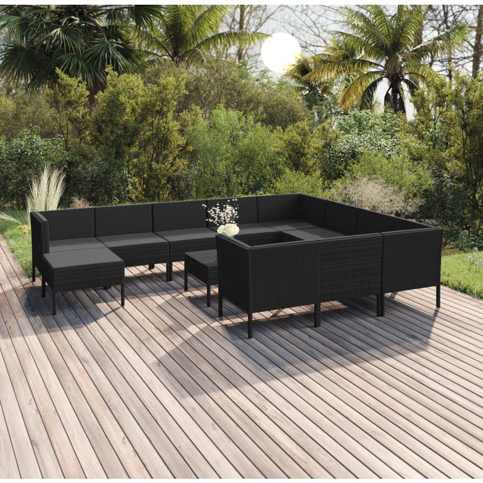 Set mobilier de grădină cu perne, 12 piese, negru, poliratan - WALTI WALTI