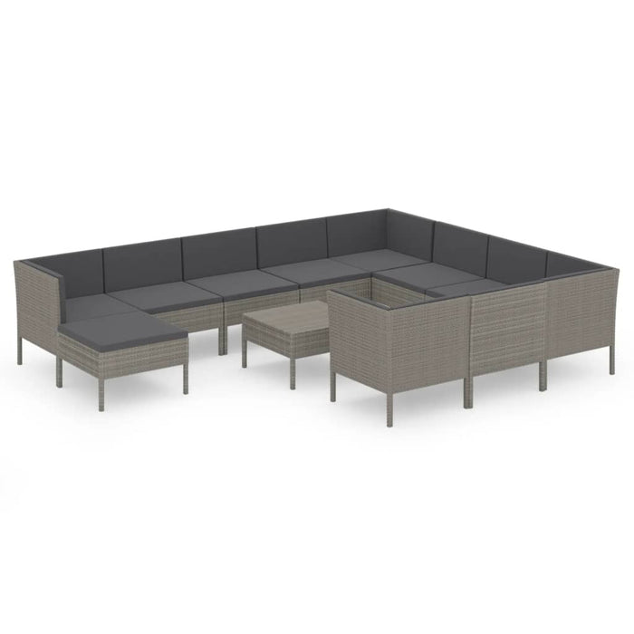 Set mobilier de grădină cu perne, 12 piese, gri, poliratan - WALTI WALTI