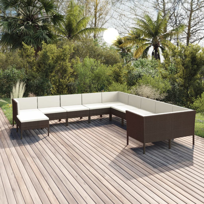 Set mobilier de grădină cu perne, 11 piese, maro, poliratan WALTI