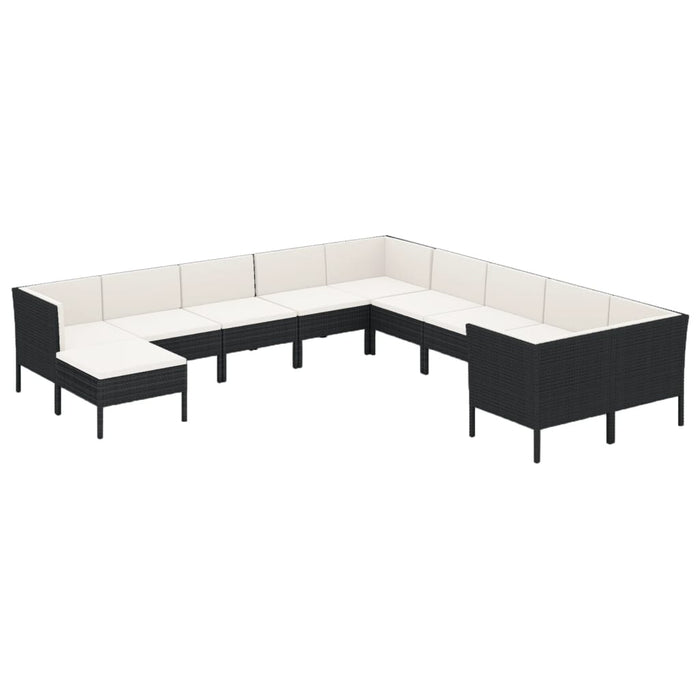 Set mobilier de grădină cu perne, 11 piese, negru, poliratan - WALTI WALTI