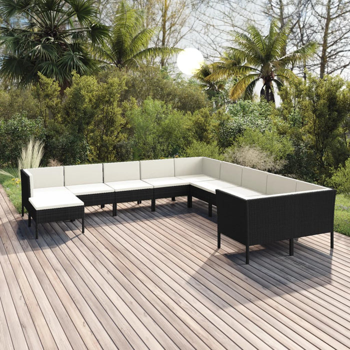 Set mobilier de grădină cu perne, 11 piese, negru, poliratan - WALTI WALTI