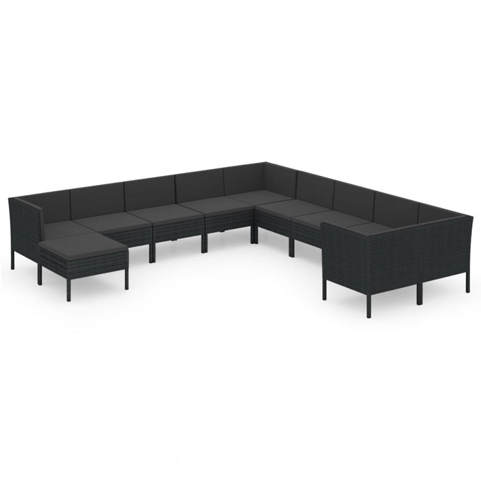 Set mobilier de grădină cu perne, 11 piese, negru, poliratan WALTI