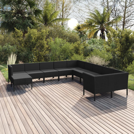Set mobilier de grădină cu perne, 11 piese, negru, poliratan - WALTI WALTI