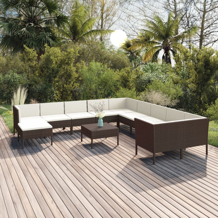 Set mobilier de grădină cu perne, 12 piese, maro, poliratan - WALTI WALTI