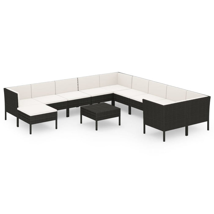 Set mobilier de grădină cu perne, 12 piese, negru, poliratan - WALTI WALTI