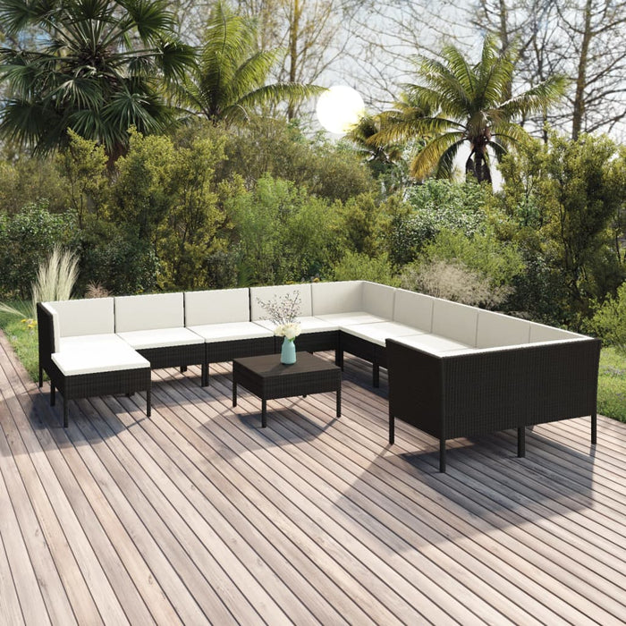 Set mobilier de grădină cu perne, 12 piese, negru, poliratan - WALTI WALTI