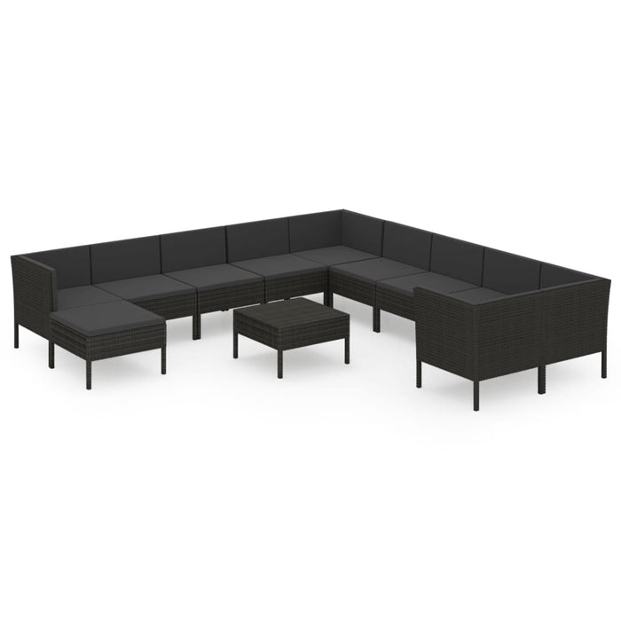 Set mobilier de grădină cu perne, 12 piese, negru, poliratan - WALTI WALTI