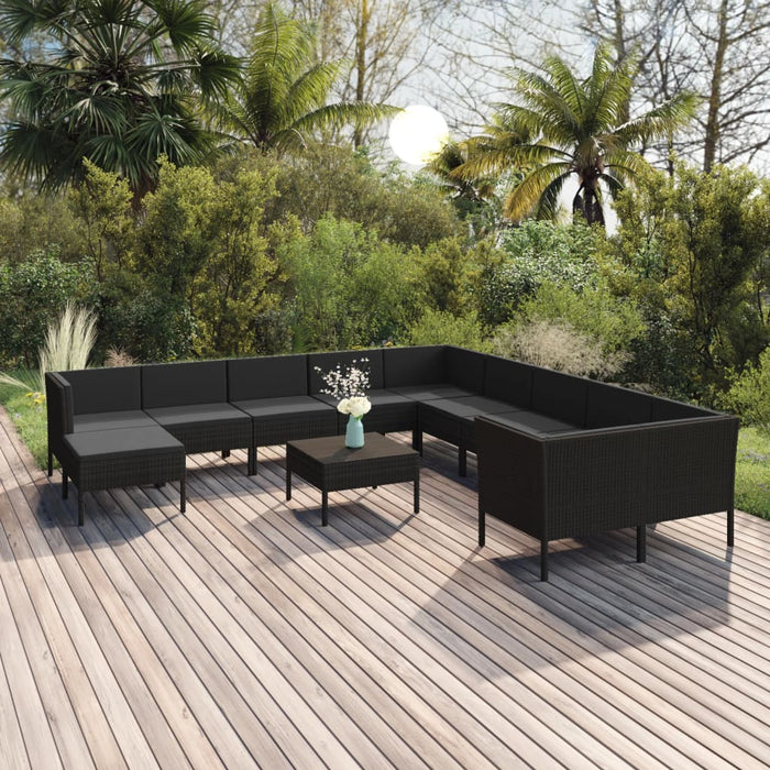 Set mobilier de grădină cu perne, 12 piese, negru, poliratan - WALTI WALTI