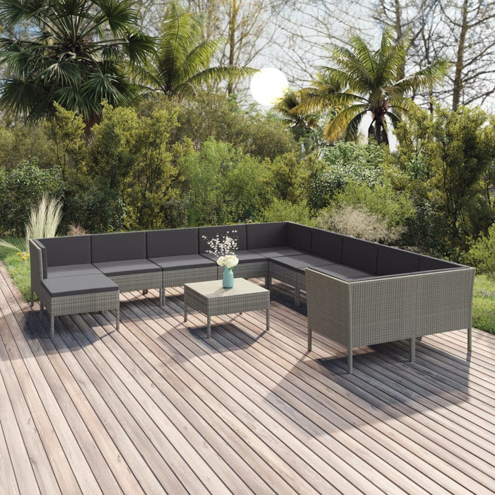Set mobilier de grădină cu perne, 12 piese, gri, poliratan - WALTI WALTI