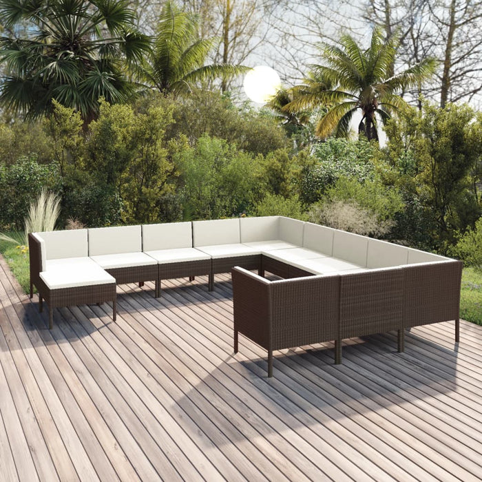 Set mobilier de grădină cu perne, 12 piese, maro, poliratan - WALTI WALTI