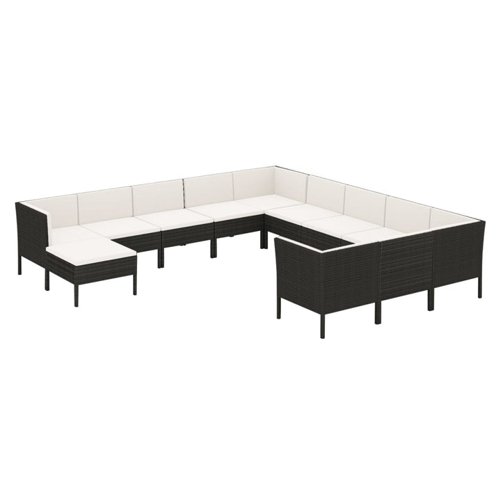 Set mobilier de grădină cu perne, 12 piese, negru, poliratan - WALTI WALTI