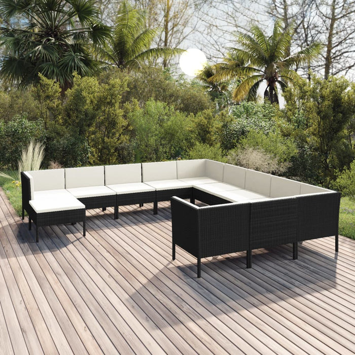 Set mobilier de grădină cu perne, 12 piese, negru, poliratan - WALTI WALTI