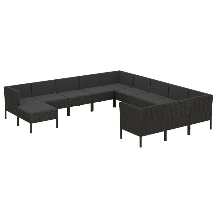Set mobilier de grădină cu perne, 12 piese, negru, poliratan WALTI
