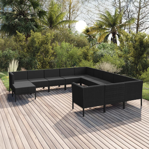 Set mobilier de grădină cu perne, 12 piese, negru, poliratan - WALTI WALTI