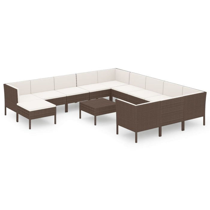 Set mobilier de grădină cu perne, 13 piese, maro, poliratan WALTI