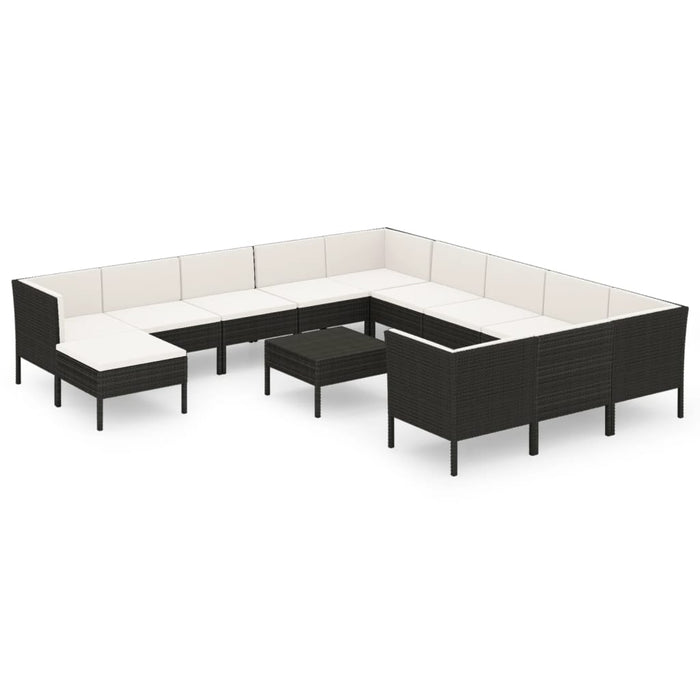 Set mobilier de grădină cu perne, 13 piese, negru, poliratan - WALTI WALTI