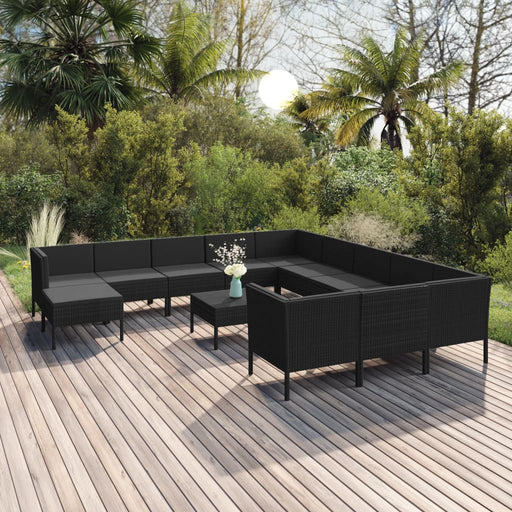 Set mobilier de grădină cu perne, 13 piese, negru, poliratan - WALTI WALTI