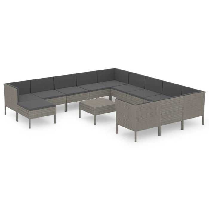 Set mobilier de grădină cu perne, 13 piese, gri, poliratan - WALTI WALTI