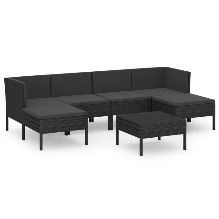 Set mobilier de grădină cu perne, 7 piese, negru, poliratan WALTI