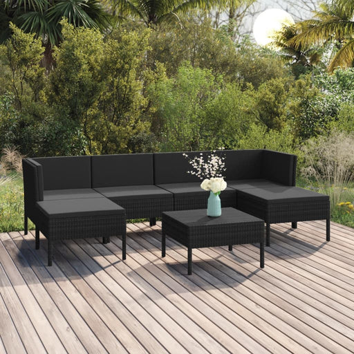 Set mobilier de grădină cu perne, 7 piese, negru, poliratan - WALTI WALTI