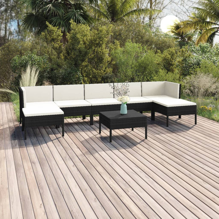 Set mobilier de grădină cu perne, 8 piese, negru, poliratan - WALTI WALTI
