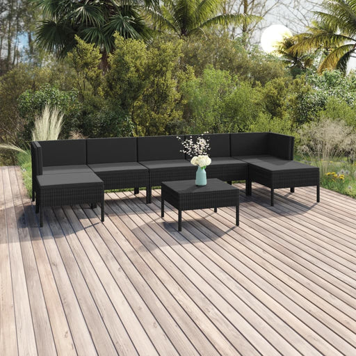 Set mobilier de grădină cu perne, 8 piese, negru, poliratan - WALTI WALTI