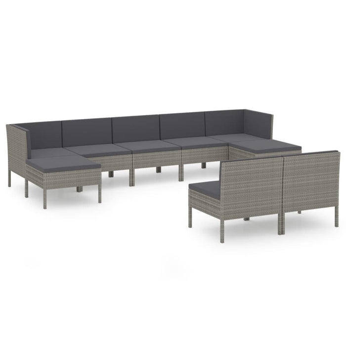 Set mobilier de grădină cu perne, 9 piese, gri, poliratan - WALTI WALTI