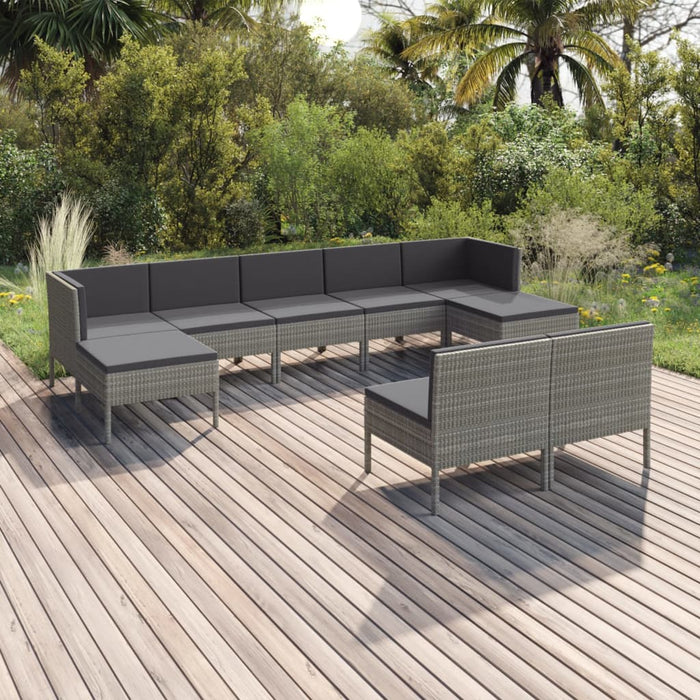 Set mobilier de grădină cu perne, 9 piese, gri, poliratan - WALTI WALTI