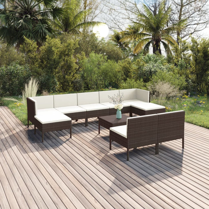 Set mobilier de grădină cu perne, 10 piese, maro, poliratan - WALTI WALTI