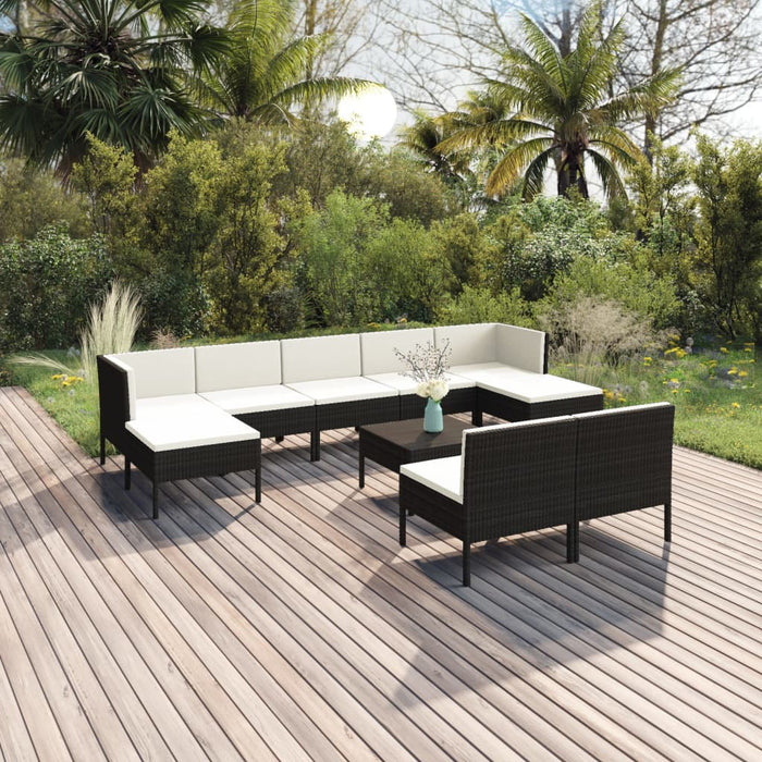 Set mobilier de grădină cu perne, 10 piese, negru, poliratan - WALTI WALTI